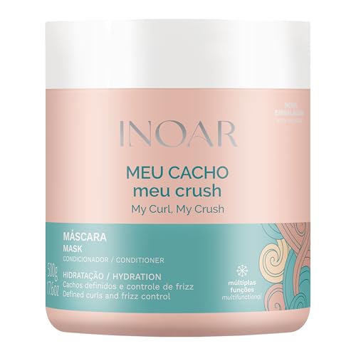 Inoar Meu Cacho Meu Crush Hair Mask with Plant-Based Collagen & Vitamin E for Deep Hydration & Curl Definition, 17.6 oz