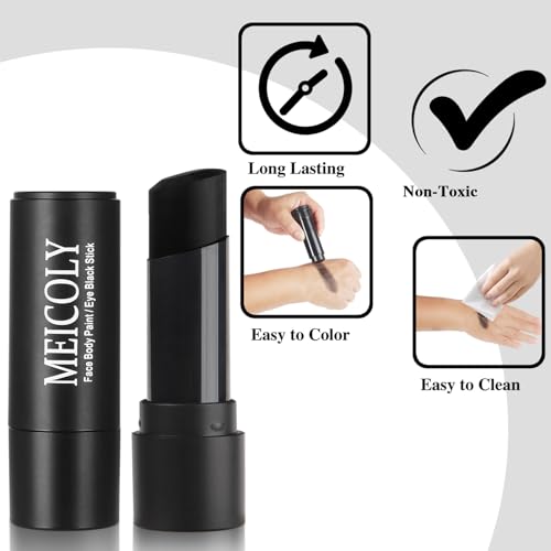 MEICOLY Black Waterproof Face Paint Stick for Halloween Cosplay & Sports