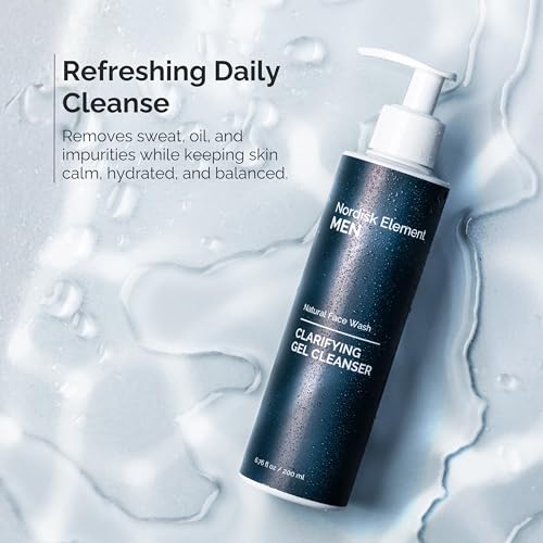 Nordisk Element Men¡¯s Face Wash ? Clarifying Gel Cleanser with Plum Extract | Daily Gentle Vegan Facial Wash for All Skin Types, Hydrating, Non-Stripping, Sulfate-Free, pH Balanced, 6.76 Fl Oz