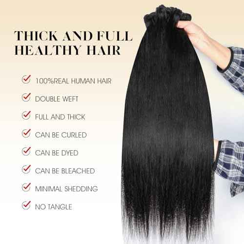 16A Brazilian Straight Human Hair Bundles | 24" Unprocessed Virgin Remy Hair Extensions | Single Bundle Raw Hair with Double Weft, No Shedding, Natural Black