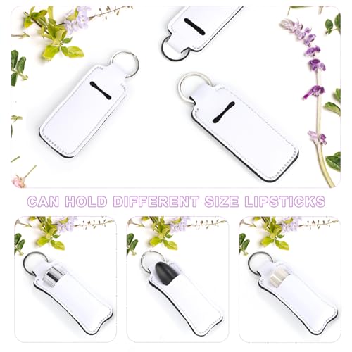 30 Pcs Sublimation Lipstick Holder Keychain Blanks, Chapstick Holder with Neoprene Clip-on Sleeve, Bulk Travel Key Ring DIY Sublimation Blanks Products