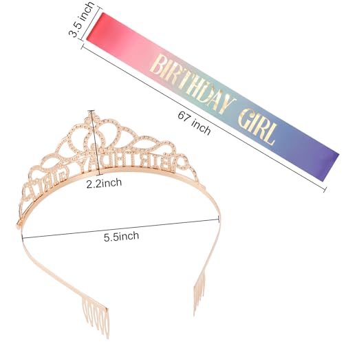 Birthday Crown and Sash Set for Women - Gold Rhinestone Tiara