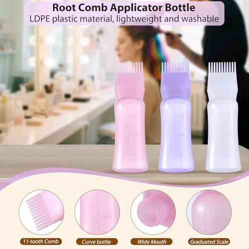 Root Comb Applicator Bottle 6 Ounce Hair Oil Applicator for Hair Dye, Hair Oiler Comb Bottle with Graduated Scale