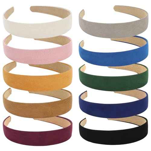 Wecoe 10pcs Headbands for Women Suede Like 1 Inch Wide Headbands Red White Black Pink Purple Blue Green Headband Non Slip Fashion Costume Hair Accessories Women Girls Diademas Para Mujer