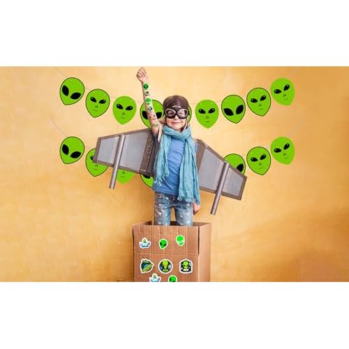 300 Green Alien Theme Tattoos Temporary Stickers Suitable for Outer UFO Space Alien Themed Birthday Party Supplies Decor Goodie Bag Stuffers 30 Sheets