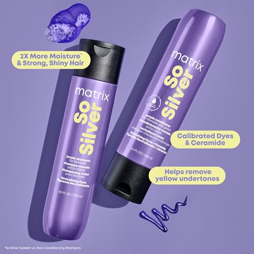 MATRIX So Silver Purple Shampoo and Pigmented Conditioner Set - Removes Brassy Yellow Undertones, Toning Conditioner For Blondes and Greys, Strengthens and Adds Shine, Premium Salon Haircare, Vegan