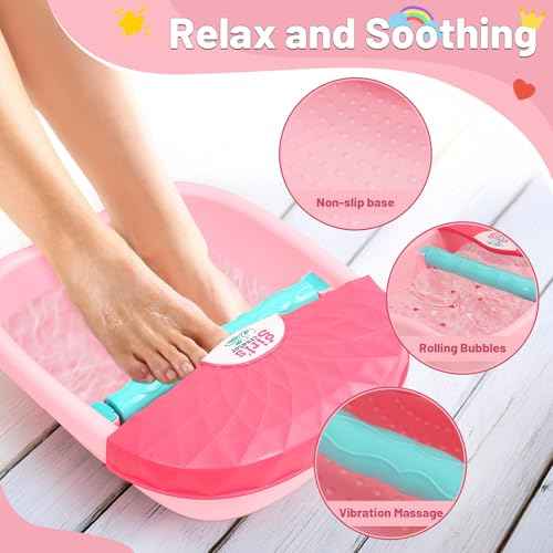 Kids Foot Spa Kit with Pedicure Set for Girls 3-8, All-in-1 Kids Spa Day Kit with Bubble Soak & Massage, Sleepover Party Birthday Gifts