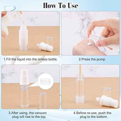 20Pcs 5ml/0.17oz Airless Pump Bottle Refillable Plastic Airless Vacuum Dispenser Portable Clear Cosmetic Sample Vial Container Jars for Lotion Emulsion Toiletries Liquid Foundation