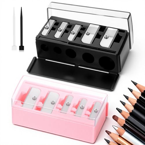 2-Pack 5-Hole Cosmetic Pencil Sharpener with Lid for Eyeliner & Lip Liner