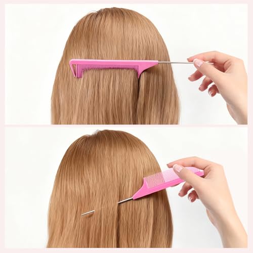 6PCS Metal Rat Tail Comb Set for Hair Styling & Braiding - Purple, Black, Pink