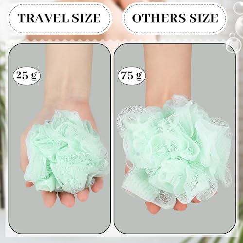 Travel Loofah 12 Pack with Cases - Mini Bath Puff Sponge