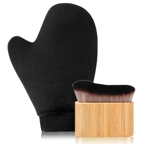 2 in 1 Tanning Mitts Self Tanner Mitt Applicator Self Tanning Mitt and Brush,Tanning Gloves for Self Tan Mitt Applicator Kit Self Tanner Brush Self Tanning Kit for Lotion,Sunless,Spray Tan,Face,Body