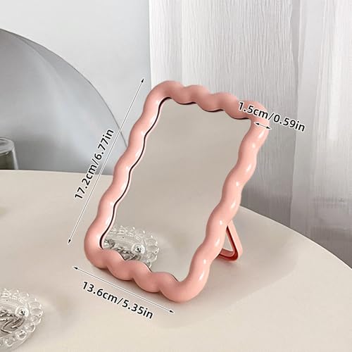Wave Folding Makeup Mirror - Portable Desktop Vanity Mirror Pink
