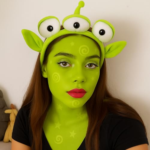 Mysense Alien Headband and Ogre Green Face Paint Kit,Alien Costume Accessories for Women Adults,Halloween Ears Headband for Cosplay Theme Parties