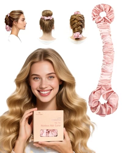 BONNET QUEEN Large Satin Heatless Hair Curler for Long Thick Hair, Cream Pink