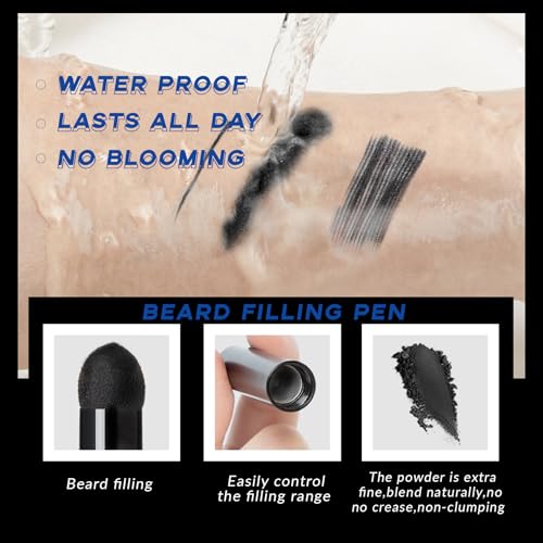 Noerrors Beard Pencil Kit Beard Filler Pen Dual End 4 Tips Beard Pen and Brush Set Hairline Moustache Eyebrows Beard Filling Shaping Styling Makeup Tools Waterproof Longlasting For Men #Black
