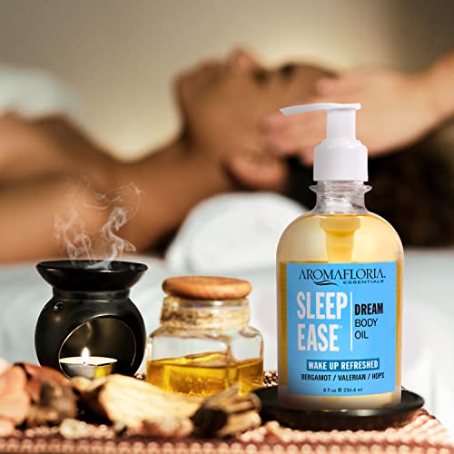 Aromafloria Sleep Ease Dream Body Oil, Bergamot/Valarian/Hops, Best Body Massage Oil for Men & Women, 8.0 FL Oz Bottle…