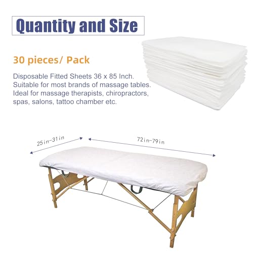 Disposable Fitted Massage Table Sheets 36x85 Inch, 30 Pack