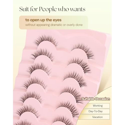 Eyelashes Natural Lashes Cat Eye 12MM Fake Eyelashes Wispy C Curl Lash Strips False Lashes with 0.1MM Clear Band 3D Volume False Eyelash Pack ChirpyLuna 7 Pair