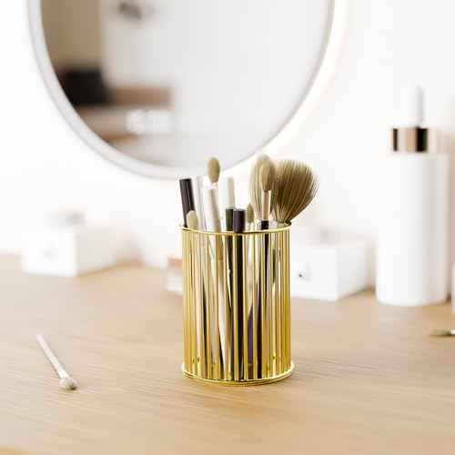 Makeup Holder - Makeup Brush Organizer, Cosmetic Brushes Storage Holder for Dressing Table, Gold.