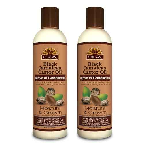 Okay Black Jamaican Castor Oil Leave In Conditioner - Hair Moisturizer for Women and Men, Natural Hair Product for Hair Growth, Curly Hair Grease for Smooth, Moisturized Hair - 8 Fl Oz (2 Pack)