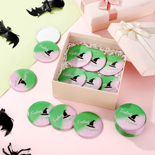Chunful 36 Pcs Green Pink Halloween Party Favors Witch Gifts for Women Witch Mini Compact Mirror Bulk Travel Makeup Pocket Mirror Gift for Movie Fan Guests Wizard Party Favors