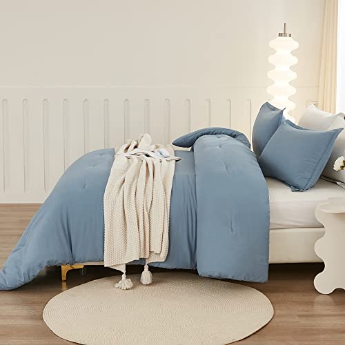 Litanika Grayish Blue Comforter Set Twin/Twin XL Size, 2 Pieces Lightweight Solid Bedding Comforter Set, All Season Fluffy Bed Set (66x90In Comforter & 1 Pillowcase)