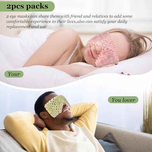 Natural Jade Eye Mask and Rose Quartz Eye Mask Set - Soothing & Relaxing Alleviate Puffiness and Migraines with Cooling and Warming Therapy (2 Pcs)