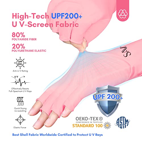 SAVILAND UPF 200+ UV Protection Gloves for Gel Manicures - Pink (One Size)
