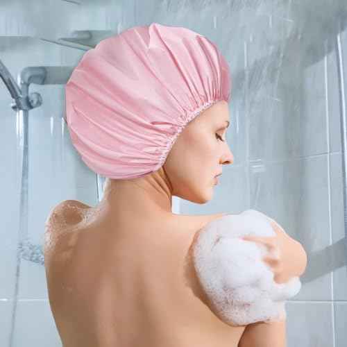 6 PCS Shower Caps for Women, Double Side Waterproof Shower Cap, Reusable Elastic Bath Caps for Shower, EVA Bathing Shower Caps, Bath Hair Caps - Candy Color