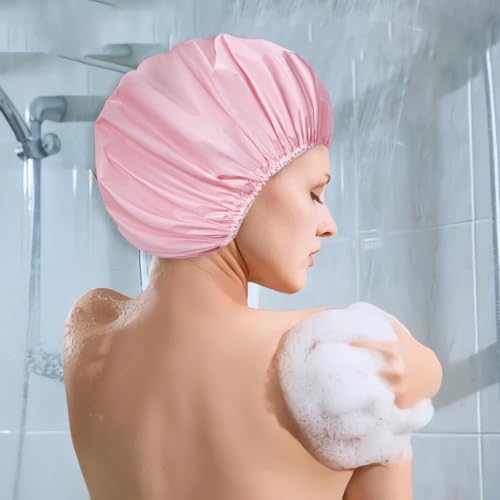Reusable Waterproof Shower Cap for Women - Solid, 6 Pack, Elastic Fit