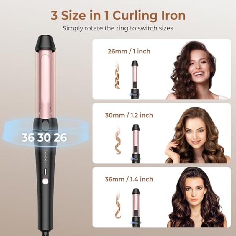 3-in-1 Curling Iron Wand with Adjustable Temperatures - Gold