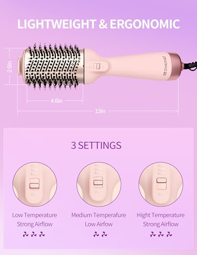 1300W Hair Dryer Brush 4-in-1 Blow Dryer Styling Brush Rose Gold
