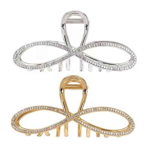 2-Pack Rhinestones Hair Claw Clip for Women, Large Gold and Sliver Metal Elegant Hair Clips Grils Bling Bow Shaped Claw Clip Hair Accessories