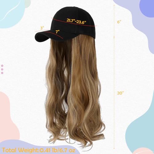 Baseball Hat Wig with Hair 24" Adjustable Black Cap