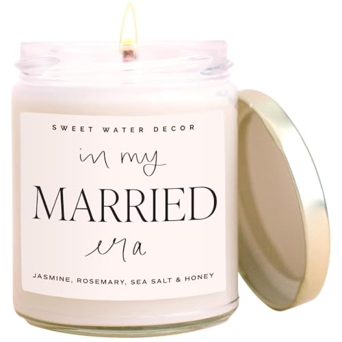 Sweet Water Decor Married Scented Candles - Soy Candle in Jasmine Rosemary Sea Salt & Honey Scent - 100% Cotton Wick In My Married Era Wedding Candle with 40 Hours Burn Time - Just Married Candle 9oz