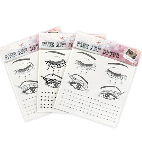 Winged Eyeliner Glam Costume Accessories Face Gems Jewels Eye Crystal Eye Jewels Face Gems Jewels Stick On Tattoo, 3-Pack