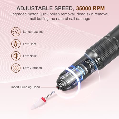 ShineCai 2-in-1 Electric Nail Drill & UV Lamp - 35000 RPM, Cordless