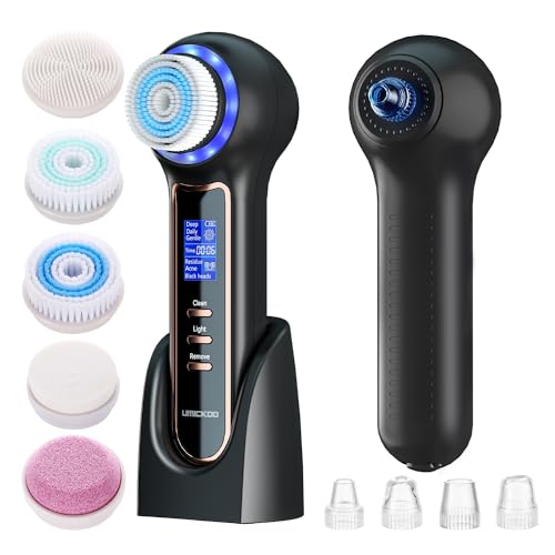 Electric Facial Cleansing Brush with LCD Screen, 3-in-1 Face Scrubber & Optional Blackhead Remover, Rechargeable, IPX7 Waterproof, Gentle Daily & Deep Cleaning for All Skin Types