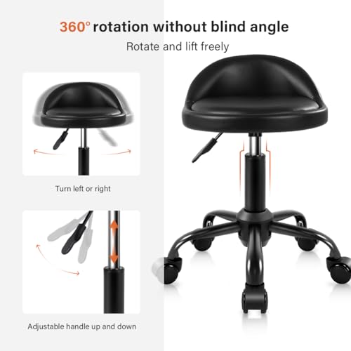 KKTONER Rolling Stool with Backrest - Height Adjustable Drafting Chair