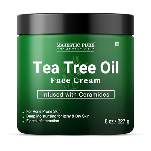 Majestic Pure Tea Tree Oil Face Cream | Cream for Dry & Itchy Skin, Acne, Scar, Day & Night Moisturizer Face Cream for Women & Men | 8 Oz