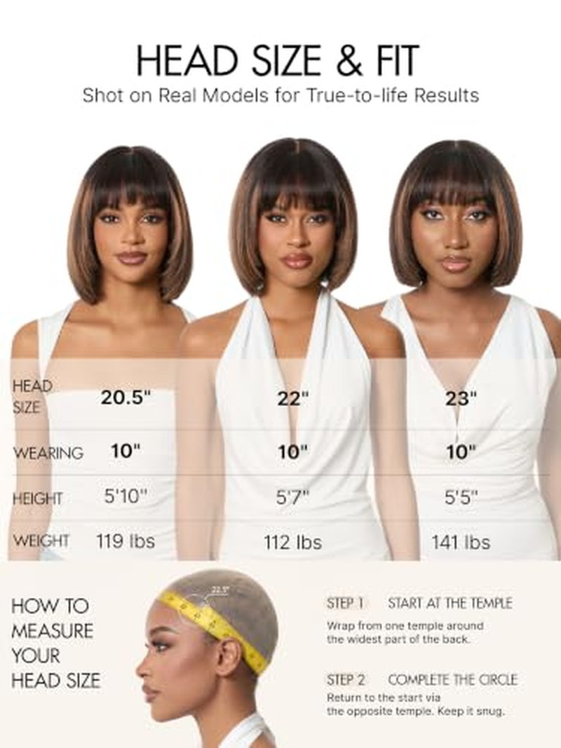 10 Inch Yaki Straight Bob Wig with Bangs & Brown Highlights
