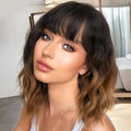Ombre Brown Wavy Bob Wig with Bangs - 16 Inch