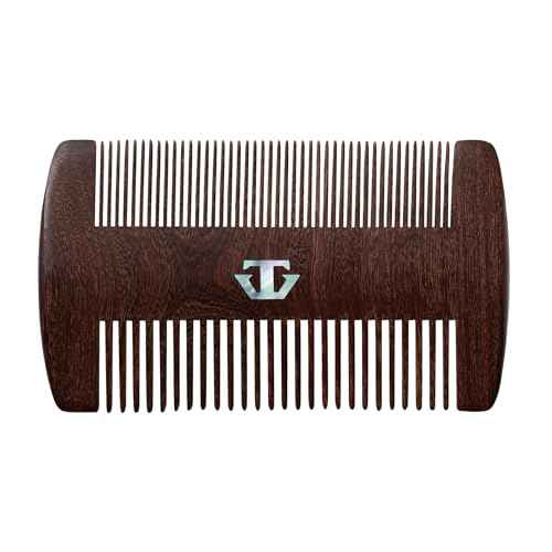 Premium Sandalwood Beard Comb with Mother of Pearl Decoration and Black Case - Traditional Craft Work & The Lux Edition for the Perfect Beard & Mustache Grooming and Gift for Men - TRAWILD (BLACK)