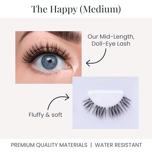 FlutterHabit The Happy Medium Lashes, DIY Lash Extensions [Up to 10 Day Wear], Mid-Length & Doll-Eyed Cluster Lashes, Salon Quality Eyelashes Extensions, Natural Lashes, No Lash Glue Included