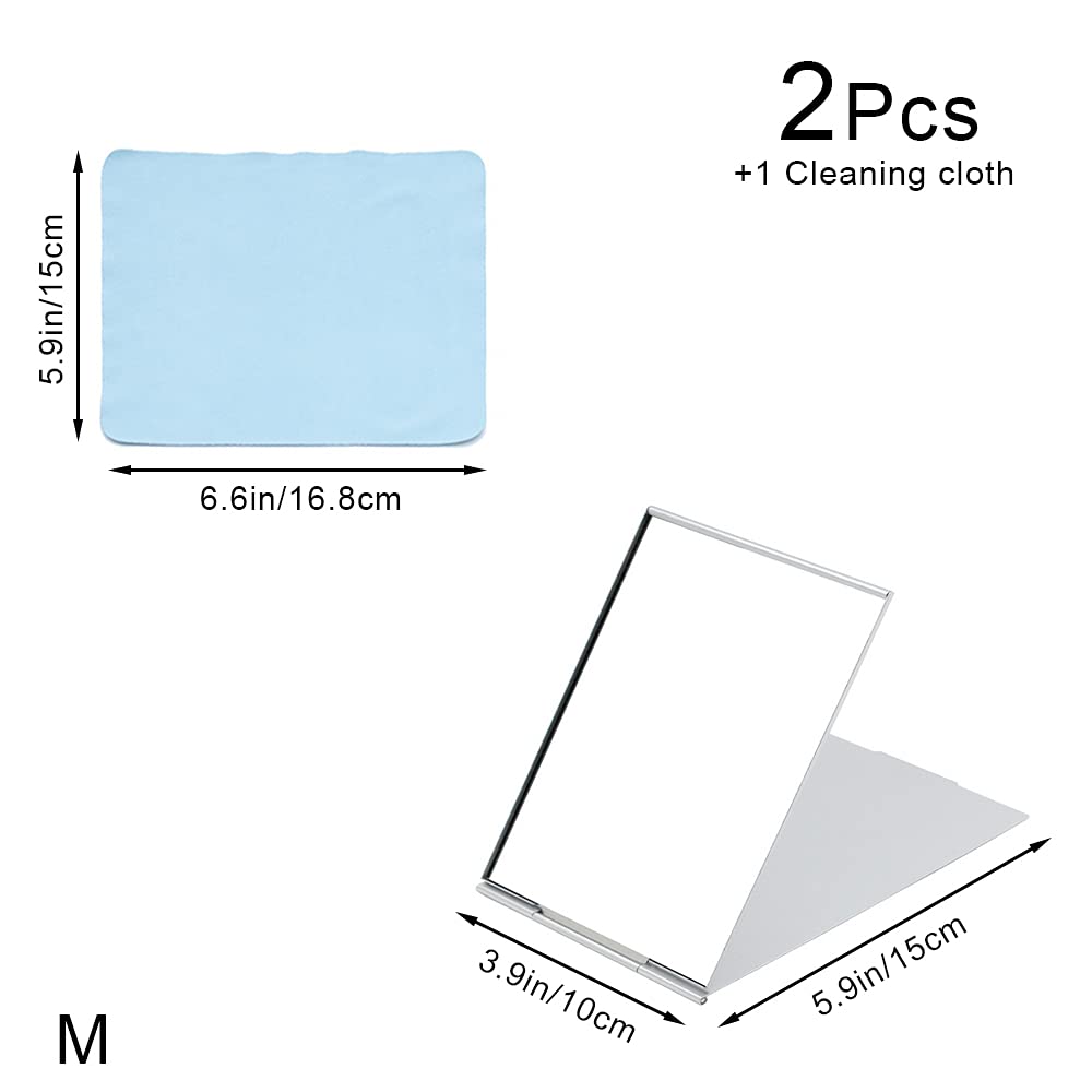 LELE LIFE 2Pack Ultra-Slim Portable Folding Mirror, Aluminum Shell, Easy to Carry Travel Makeup Mirror, Desktop Folding Mirror Vanity Mirror, 5.9×3.9in, M