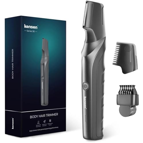 Body Hair Trimmer for Men - Manscape Beard Trimmer for Men, Christmas Gift V-Shaped Trimming Head 2 Comb Attachments Mens Groin & Pubic Hair Trimmer IPX5 Waterproof Wet/Dry Mens Electric Razor (Gray)