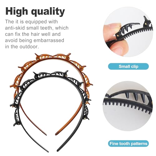CoguZed 2-Pack Clip Headbands for Women - Double Layer Toothed Hairbands