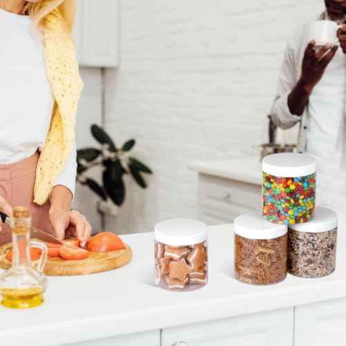 Patelai 4 Pieces Round Wide-mouth Leak Proof Plastic Container Jars with Lids for Travel Storage Makeup Beauty Products Face Creams Oils Salves Ointments DIY Making(16 Ounce,White)
