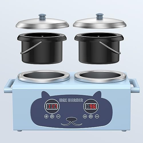 Double Wax Warmer Professional Wax Pot Machine Digital Display for Hair Removal, Blue
